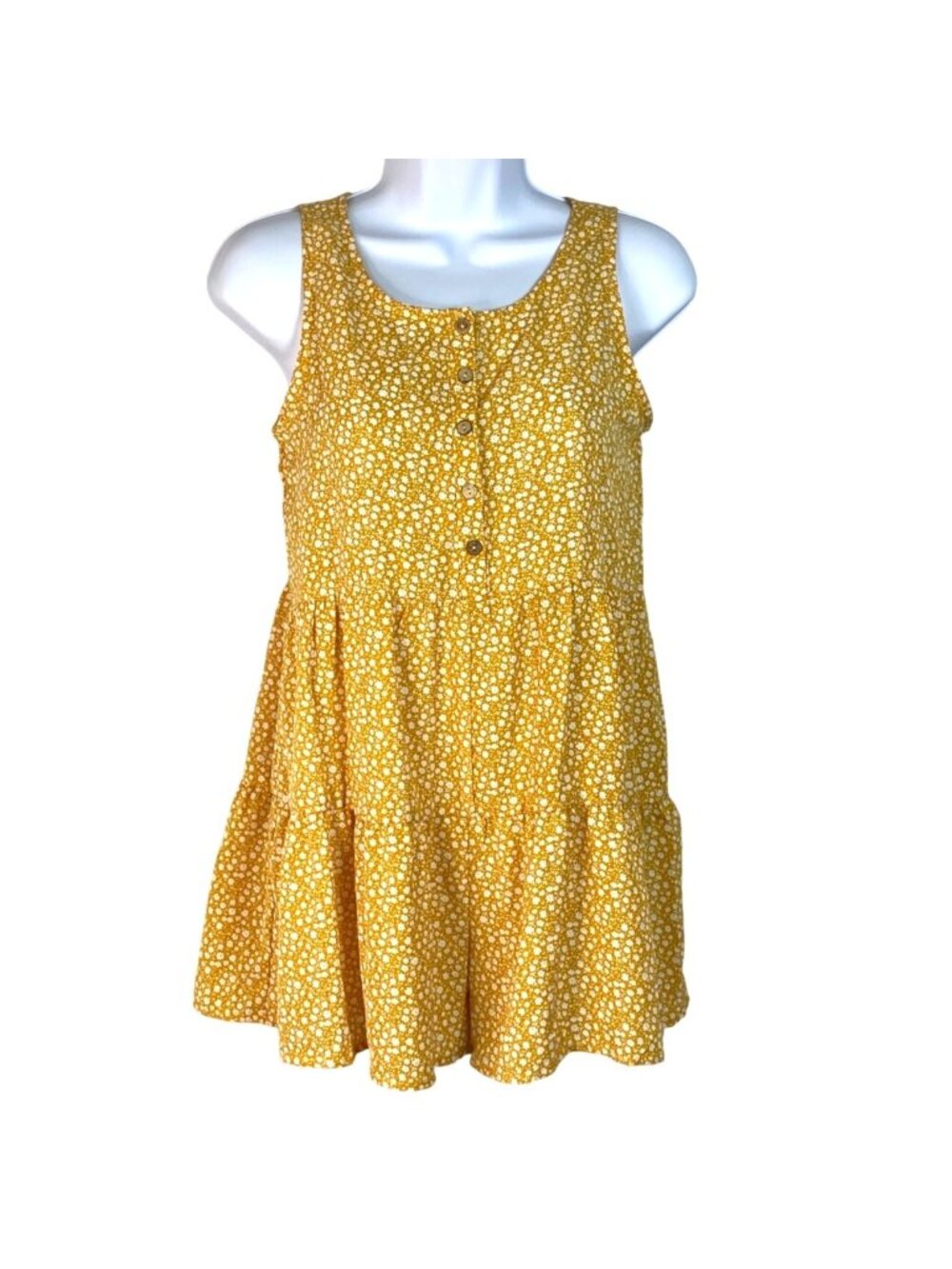Hayden Girls Mustard Yellow Floral Print Tiered Mini Dress Size XL 13/14 NWT